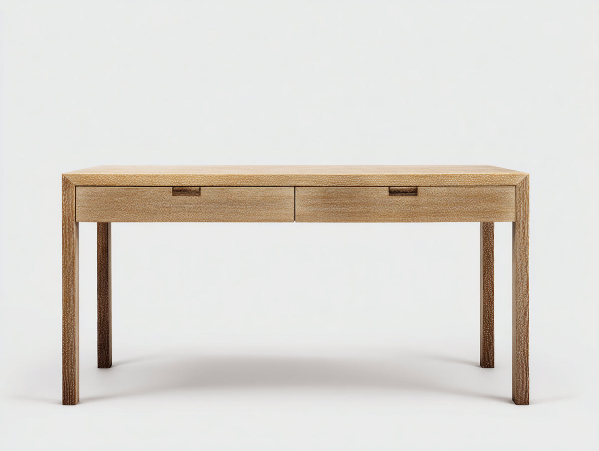Console 120×38×82 cm - bois naturel avec 2 tiroirs intégrés - style contemporain pour chambre à coucher