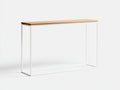 Console 120×36×82 cm - plateau chêne naturel et cadre métal blanc - style minimaliste pour chambre à coucher