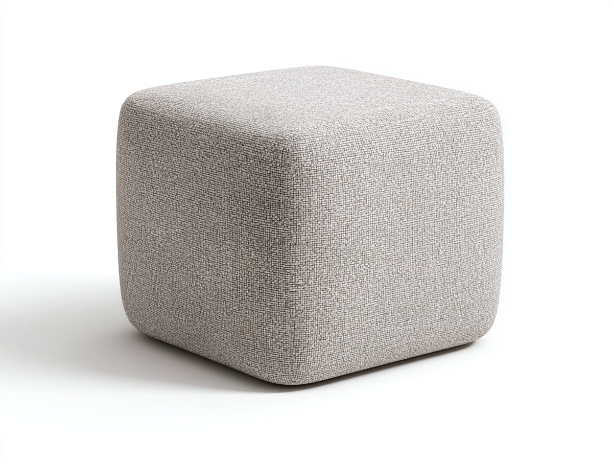 Tabouret 48×48×38 cm - tissu beige texturé et forme carrée rembourrée - style épuré pour chambre à coucher