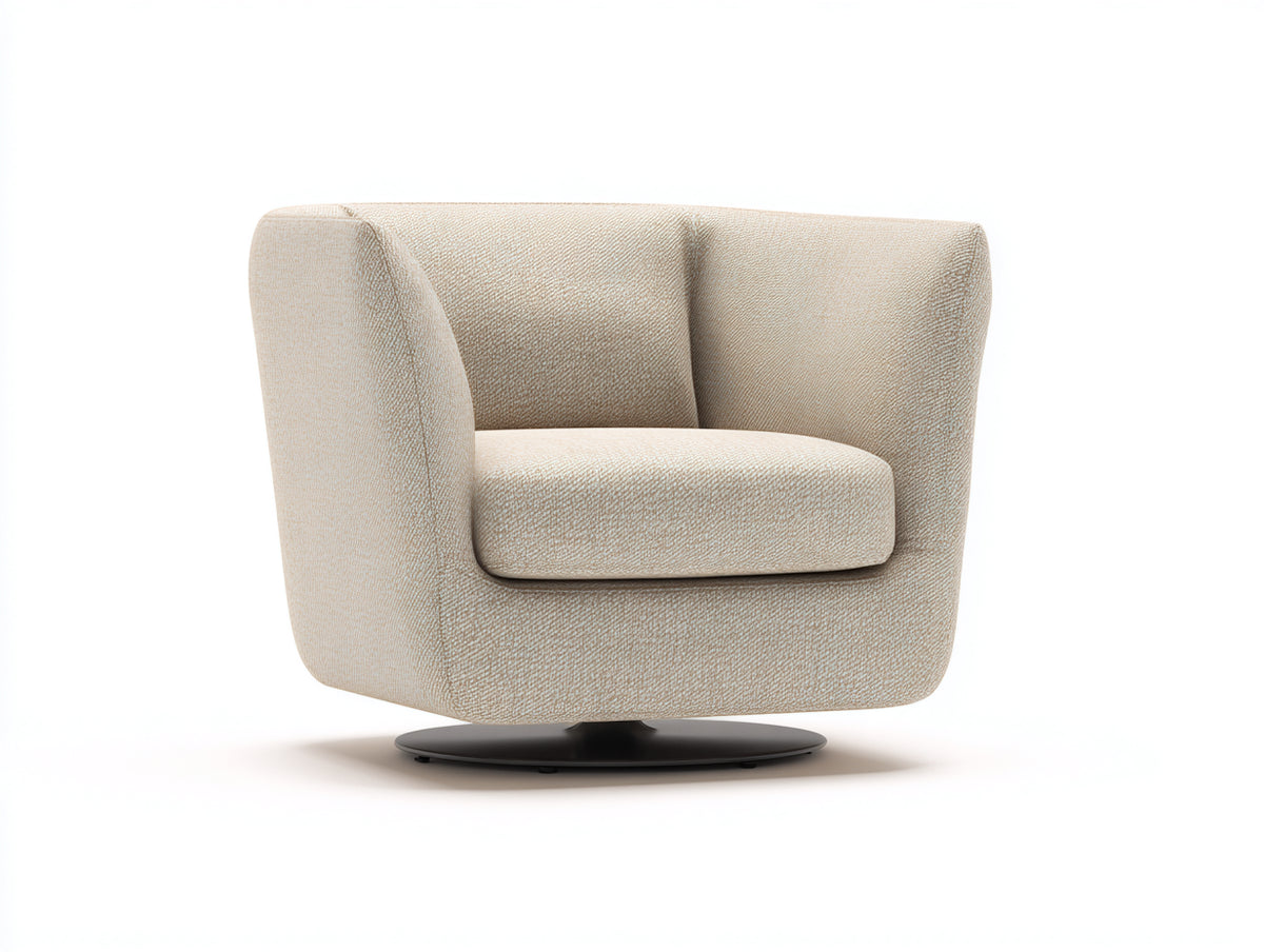 Fauteuil 82×78×76 cm - tissu beige texturé - base pivotante et dossier enveloppant pour salon