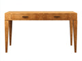 Console 120×40×80 cm - bois effet loupe ambré - 2 tiroirs à poignées bronze et pieds fuselés pour chambre à coucher