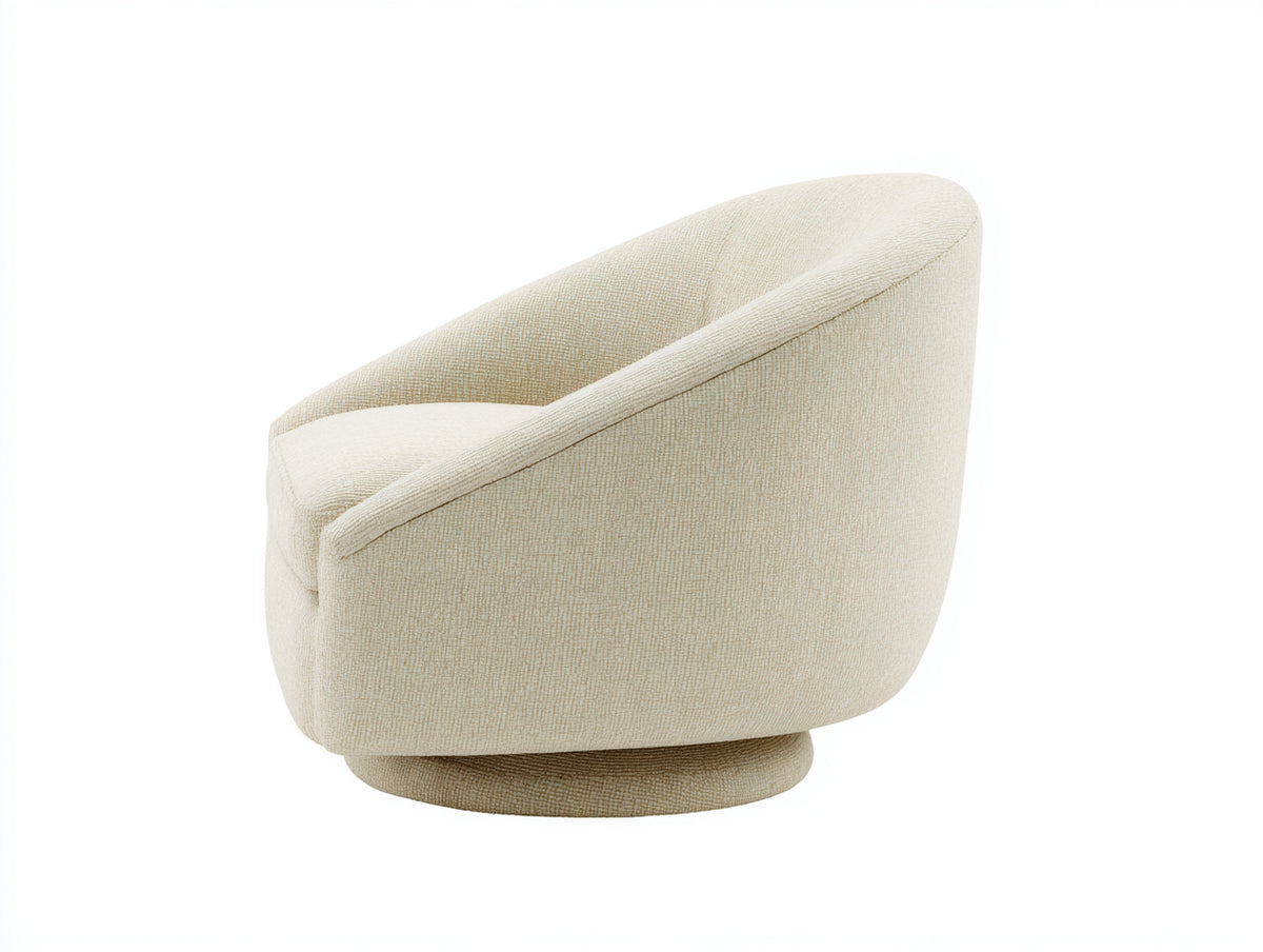 Fauteuil 82×78×76 cm - tissu bouclé beige clair - dossier enveloppant et base pivotante pour salon
