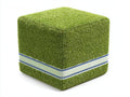 Tabouret cube 45×45×48 cm - tissu vert mousse et galon bleu - ceinture écrue décorative pour chambre à coucher