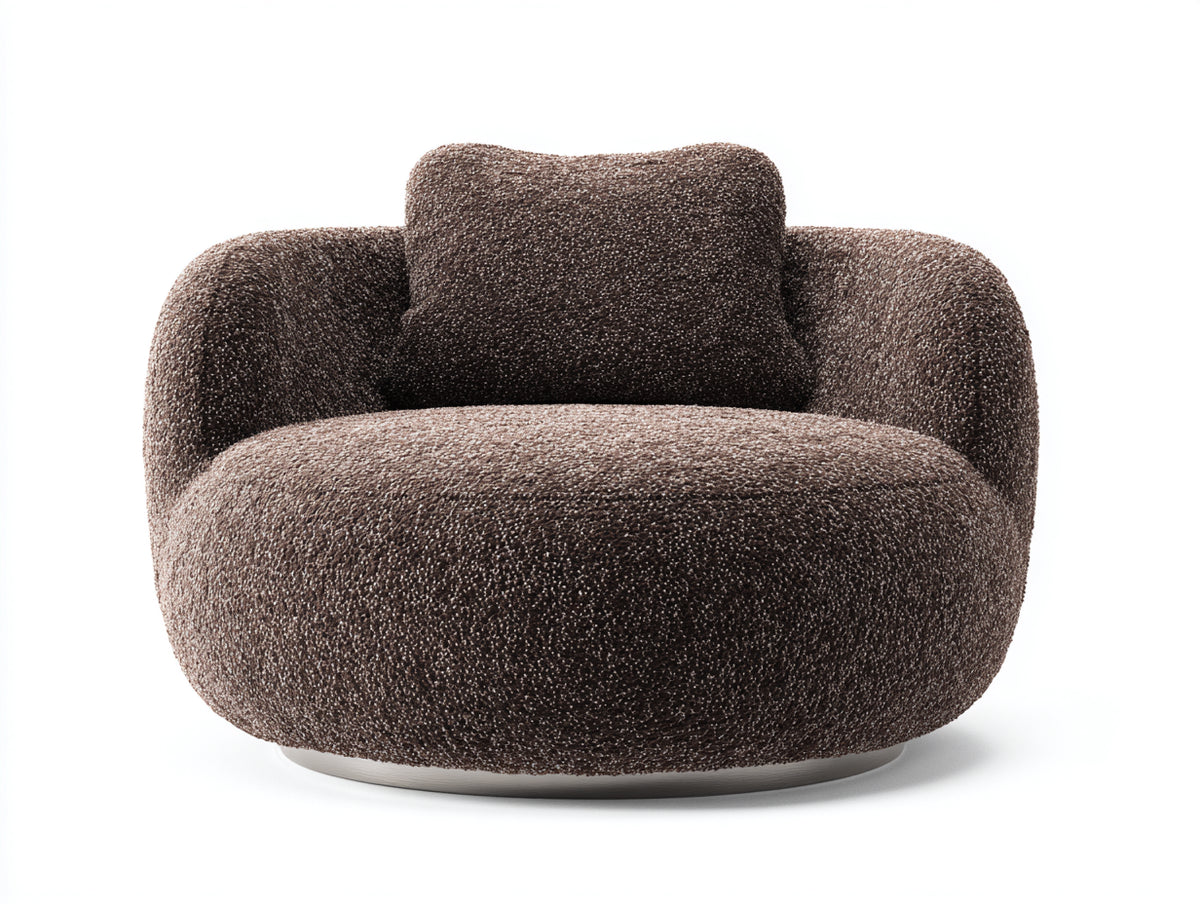 Fauteuil 88×82×72 cm - tissu bouclé marron foncé - assise large et dossier arrondi pour salon