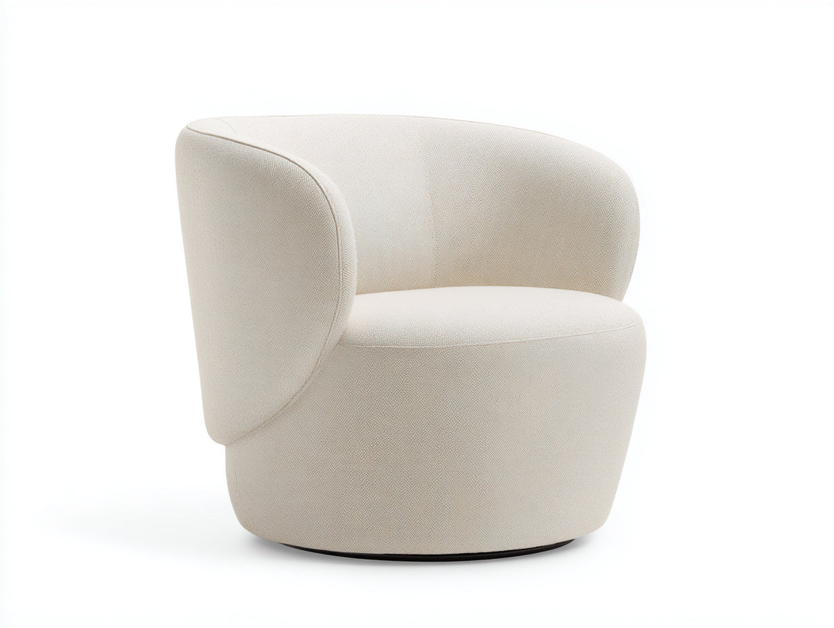 Fauteuil enveloppant 78×75×74 cm - textile ivoire - accoudoirs courbes et siège rotatif pour salon
