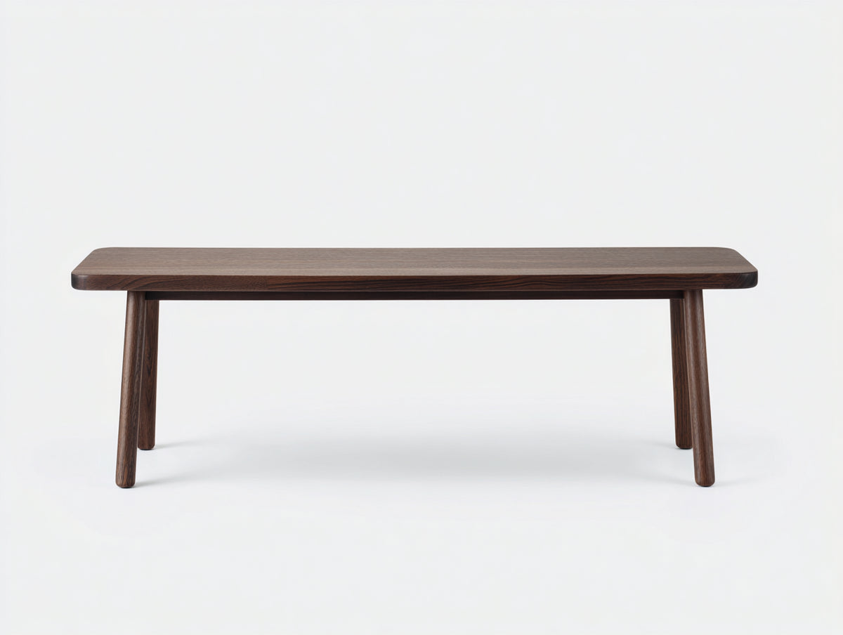 Banc 140×35×44 cm - bois brun noyer - plateau droit et pieds inclinés pour salle à manger
