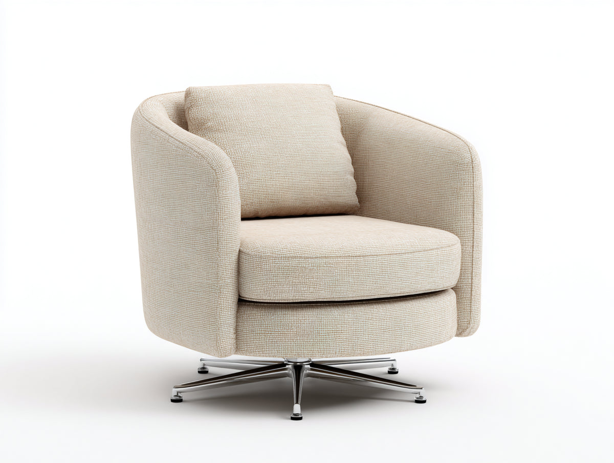 Fauteuil pivotant 80×82×85 cm - tissu beige et métal chromé - piètement étoile pour salon