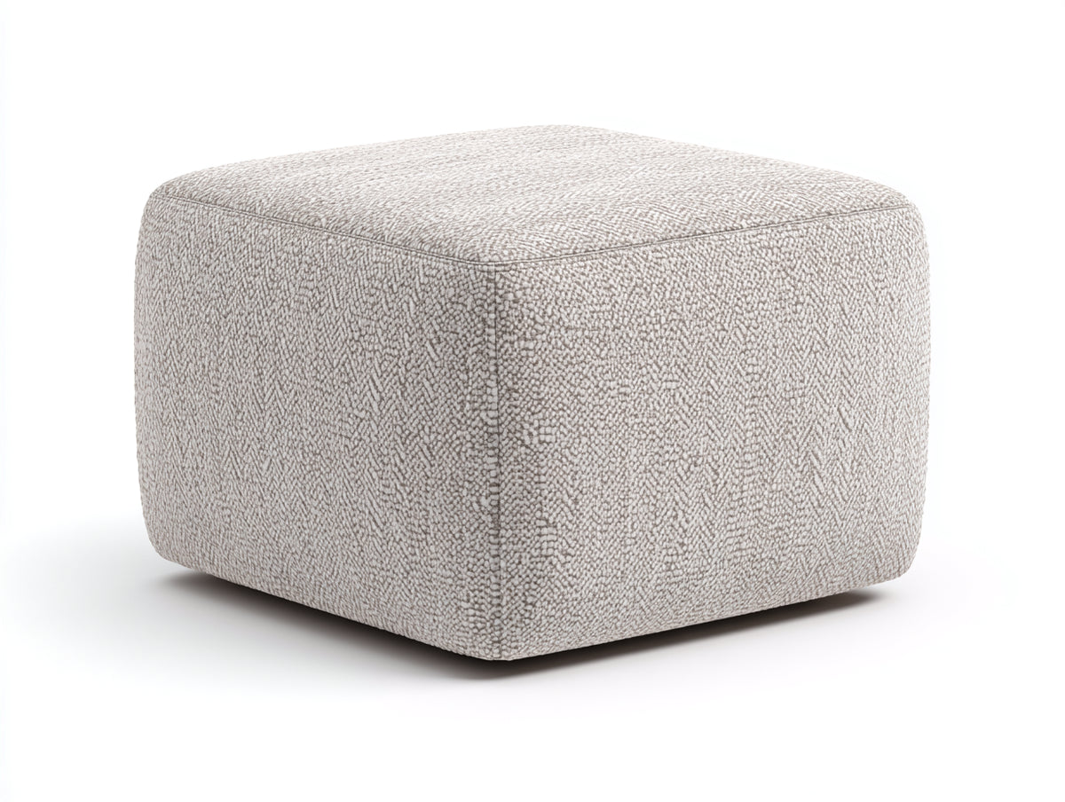Tabouret 50×50×36 cm - tissu beige chiné et assise moelleuse carrée - design moderne pour chambre à coucher