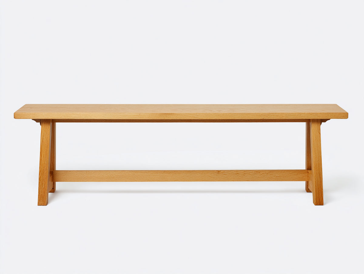 Banc 150×38×46 cm - chêne miel - pieds obliques et barre de renfort pour salle à manger