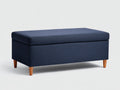Tabouret 95×42×46 cm - assise textile bleu profond et base bois clair - style moderne pour chambre à coucher