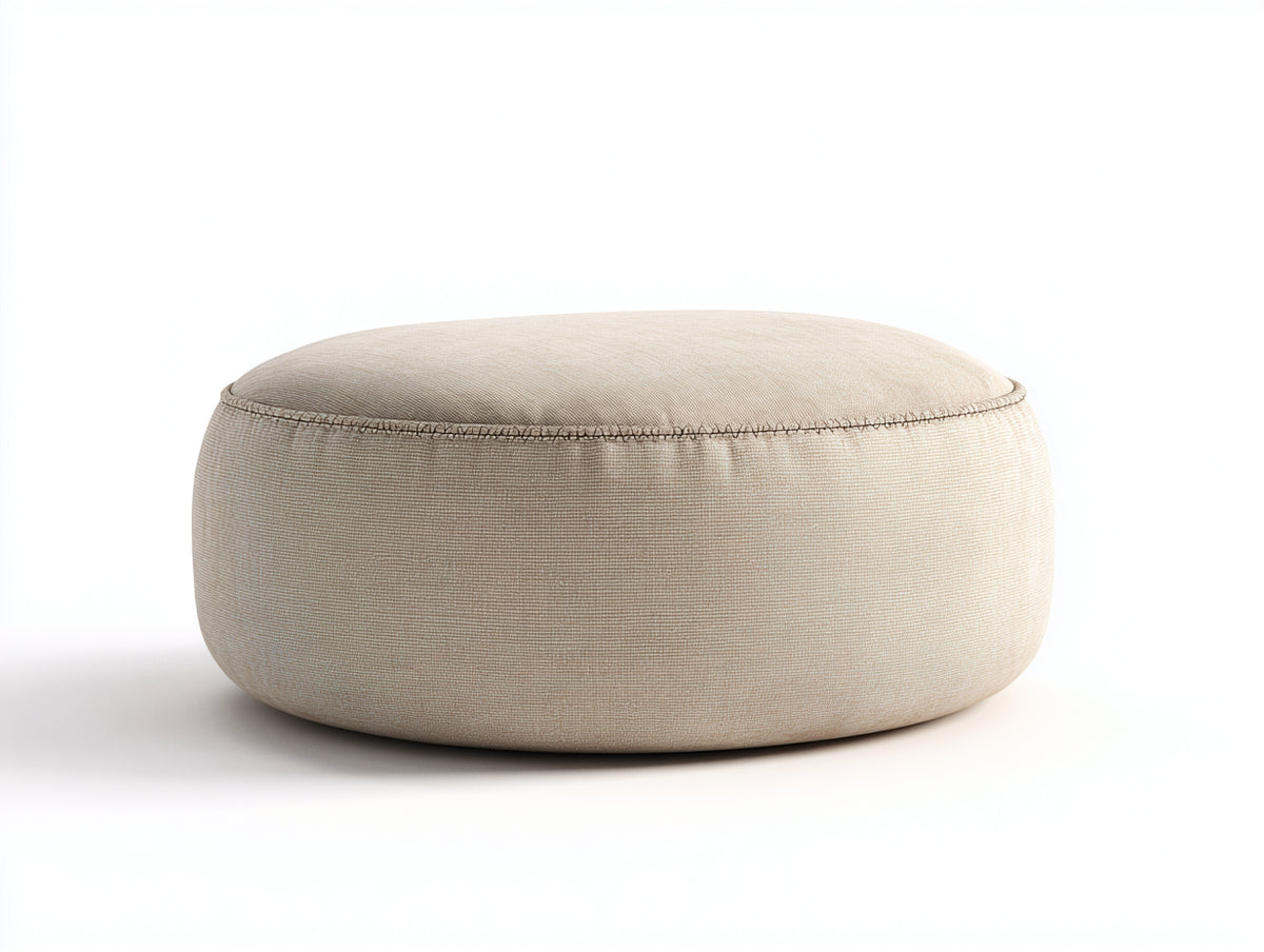 Tabouret pouf 80×58×35 cm - tissu beige - forme ovale rembourrée et couture apparente pour chambre à coucher