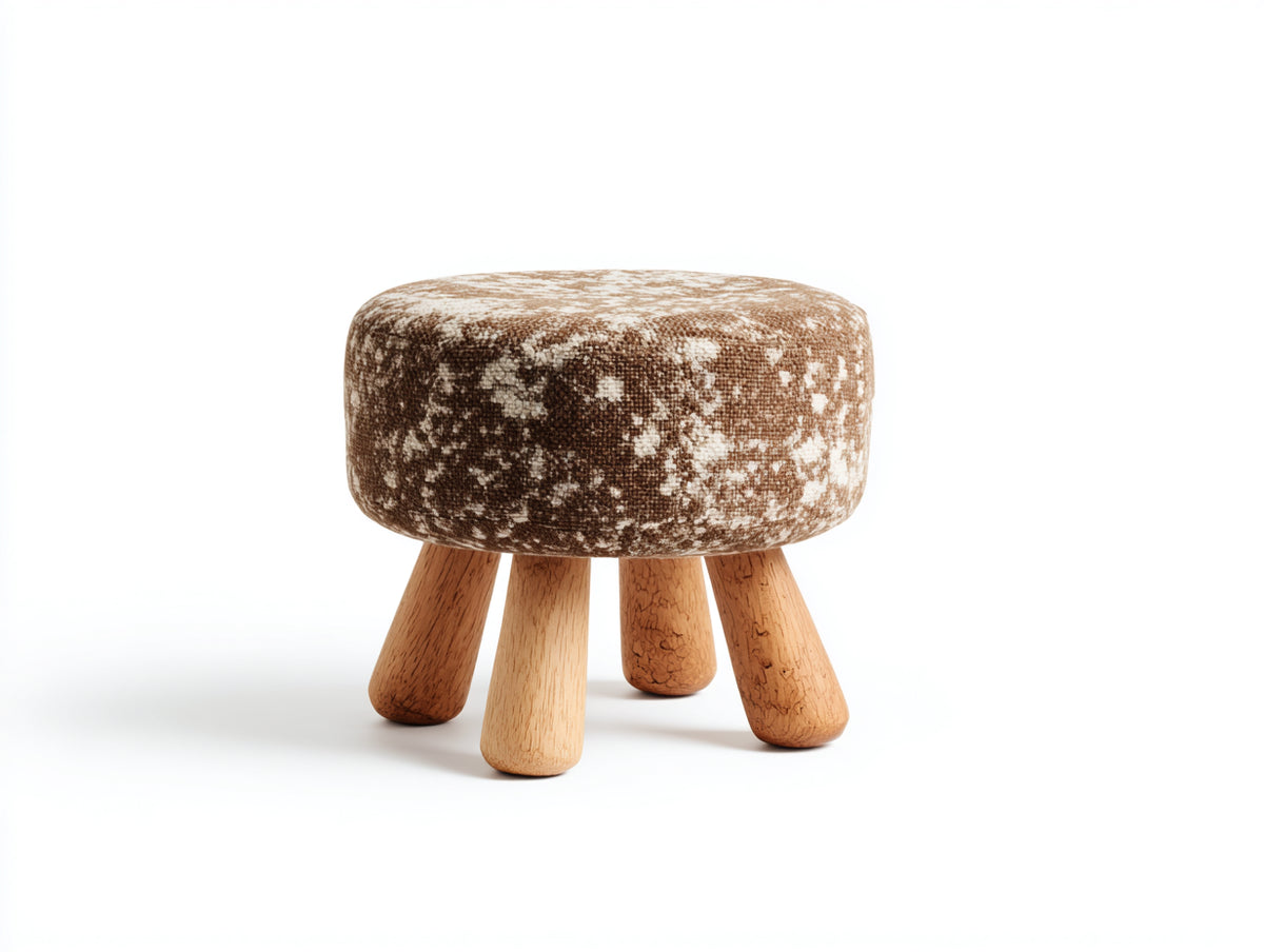 Tabouret 38×38×42 cm - tissu marron moucheté et pieds bois naturel - assise compacte style chaleureux pour chambre à coucher